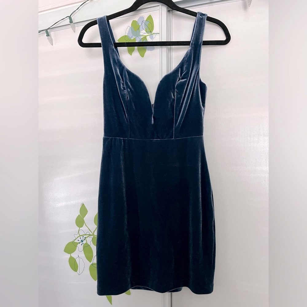 Peacock Blue V Neck Formal Mini Dress